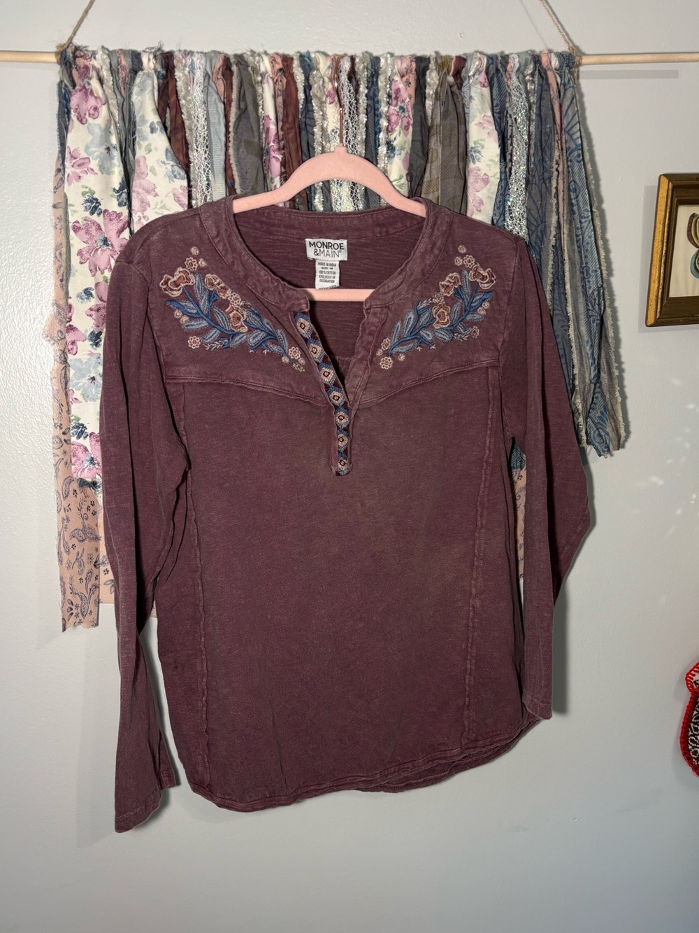 Monroe & Main Purple Embroidered Longsleeve Top